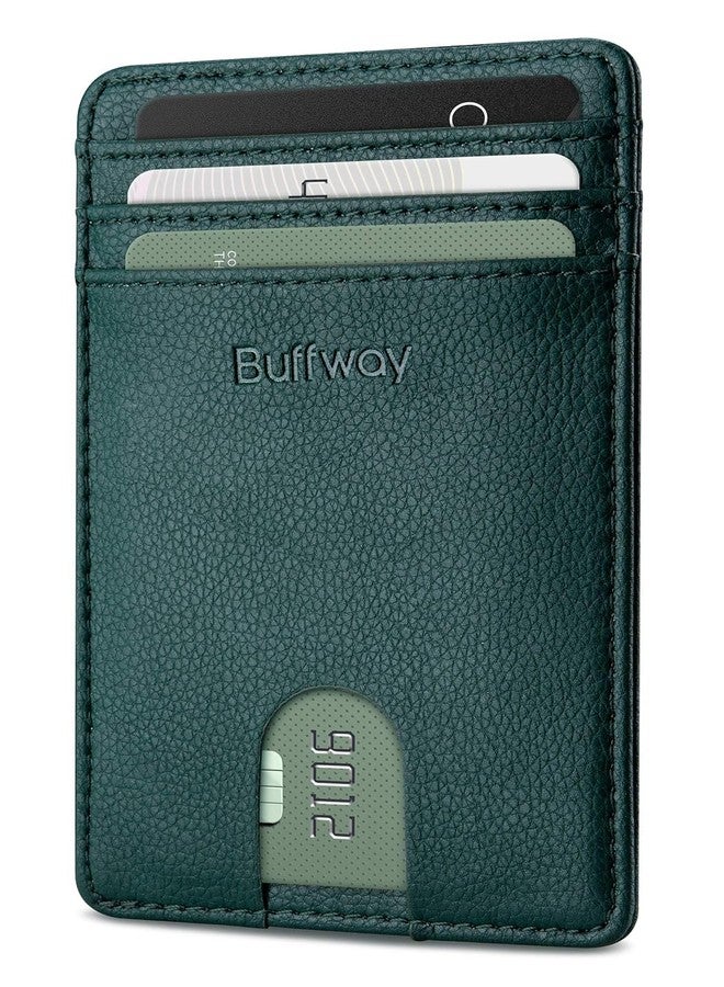 Buffway Genuine Leather Card Holder Wallet for Men Leather Original, Men and Women Slim RFID Wallet (Green) - Image 1